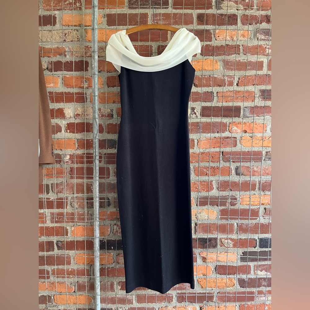 Carol Little Black & Cream Long Dress Vintage Size Small